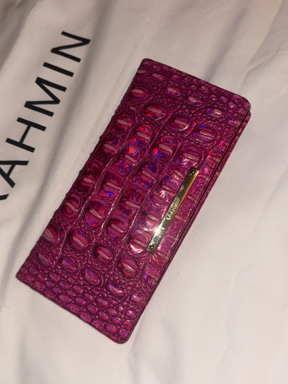 Brahmin Pink Potion Croc Embossed Leather Tote w/Matching Wallet & Card Holder - Picture 6 of 10